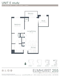 1 bed 1.5 batha floor plan for a unit with a bedroom and a bathroom  at Elmhurst 255, Illinois, 60126