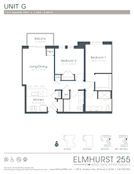 2 bed 2 bath a floor plan for a unit with a bedroom and a living room  at Elmhurst 255, Elmhurst, IL, 60126