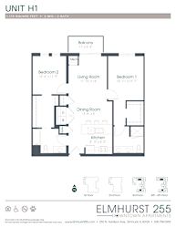 2 bed 2 bath a floor plan for a unit with a bedroom and a living room  at Elmhurst 255, Elmhurst, IL