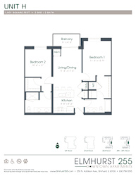 2 bed 2 bath a floor plan for a unit with a bedroom and a bathroom  at Elmhurst 255, Elmhurst, Illinois