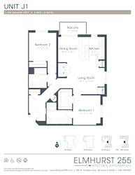 2 bed 2 bath a floor plan of a unit with a bedroom and a living room  at Elmhurst 255, Elmhurst, Illinois