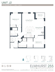 2 bed 2 bath a floor plan of a unit with a bedroom and a living room  at Elmhurst 255, Elmhurst, Illinois
