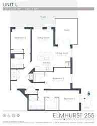 3 bed 2 bath this is a floor plan of a unit with bedrooms and baths  at Elmhurst 255, Elmhurst, IL