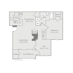 1 Bed 1 Bath Floor Plan at Radbourne Lake Apartments, Charlotte, NC 28269