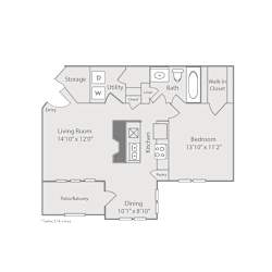 1 Bedroom Floor Plan at Radbourne Lake Apartments, North Carolina, 28269