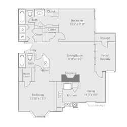 2 Bed 2 Bath Floor Plan at Radbourne Lake Apartments, Charlotte, NC
