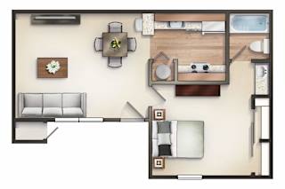 1 Bed 1 Bath Floor Plan at Creekside Canopy, Charlotte, NC