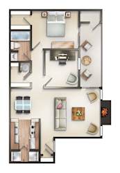 1 Bed 1 Bath With Den Floor Plan at Creekside Canopy, Charlotte North Carolina