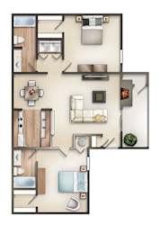 2 Bed 2 Bath Floor Plan at Creekside Canopy, Charlotte