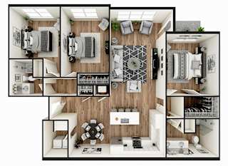 A series of images showing different layouts of a room.