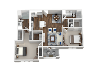 2 Bed 2 Bath 3D Floor Plan at Aventura at Wild Horse Creek, Chesterfield, 63017