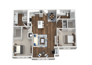 2 Bed 2 Bath 3D Floor Plan at Aventura at Wild Horse Creek, MO, 63017