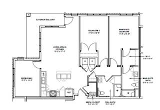 A floor plan of a house with labeled rooms and dimensions.