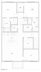 A floor plan of a house with labeled rooms such as Bedroom, Bathroom, Kitchen, Living Room, and Dining Room.