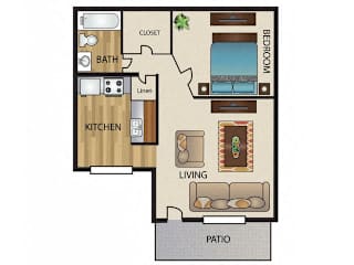 Efficiency Floor Plan at 5636 Apartment Homes, Dallas, TX