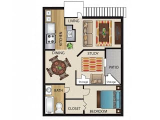 A3 Floor Plan at 5636 Apartment Homes, Dallas