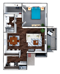 a floor plan of a one bedroom apartment with a bathroom and a balcony at The View at Lake Highlands