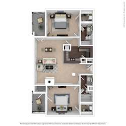 A floor plan of a house with a kitchen, living room, and two bedrooms.