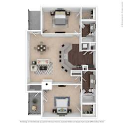 A floor plan of a house with a kitchen, living room, and two bedrooms.
