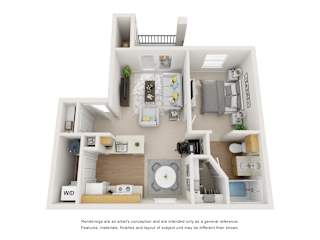 A1 | 1 Bed / 1 Bath | 630 Sq Ft at Remington Ranch, San Antonio, Texas