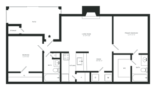 A black and white image of a floor plan of a house.