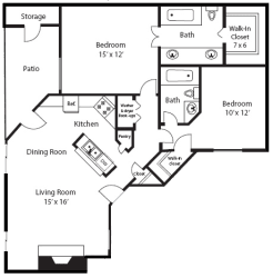 B2 Floor Plan at Summerstone Apartments, Bedford, 76021