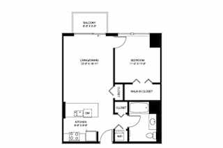 One Bedroom 1 Bath 696 sq. ft.