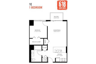 One Bedroom 1 Bath 696 sq. ft.
