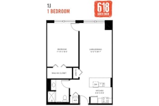 One Bedroom 1 Bath 796 sq. ft.