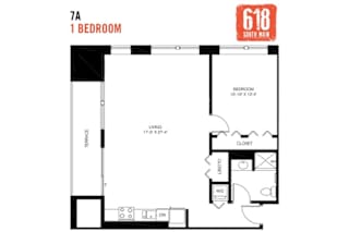 One Bedroom 1 Bath 945 sq. ft.