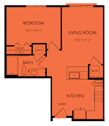 One bedroom floor plan with open layout at Bridge at Windsor Park Apartments, Austin