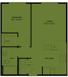 One bedroom apartment floor plan layout at Cantarra Apartments, Texas, 78653