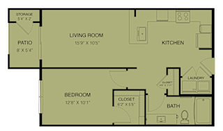 1 bed 1 bath A1 Floor Plan at Bridge at Three Hills Apartments, Texas, 78747