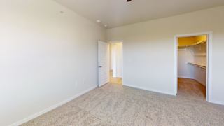 A room with a carpeted floor and two open doors. at Bridge at Speyside Apartments, Austin, Texas