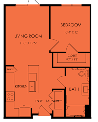 1 bedroom 1 bath apartment floor plan at Bridge at Windsor Park Apartments, Austin, 78723