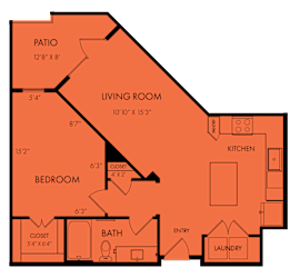 One bedroom apartment floorplan with patio at Bridge at Windsor Park Apartments, Austin, TX 78723