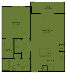 One bedroom apartment floor plan with walk-in closet at Cantarra Apartments, Texas, 78653
