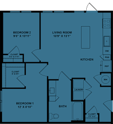 A blueprint of a house layout with labeled rooms and dimensions.