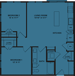 A blueprint of a house layout with labeled rooms and dimensions.