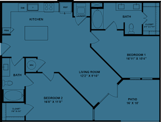 A blueprint of a house layout with labeled rooms and dimensions.