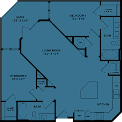 A blueprint of a house layout with labeled rooms and dimensions.