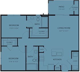 A blueprint of a house layout with labeled rooms and dimensions.