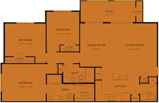 A diagram of a house layout with labeled rooms and dimensions.