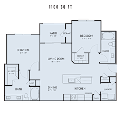Two bedroom floor plan 1100 square feet at High Point Preserve Apartments, Texas