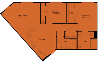 Two bedroom two bath apartment floor plan 1 at Cantarra Apartments, Manor