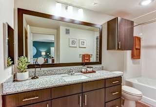 Bathroom with undermount sink and granite vanity 1 at High Point Preserve Apartments, Austin, TX