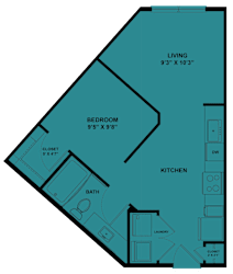 One bedroom floor plan with open layout 1 at Cantarra Apartments, Texas, 78653