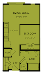 One bedroom one bath apartment floor plan 6 at Bridge at Windsor Park Apartments, Austin, TX 78723