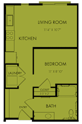 One bedroom one bathroom floor plan layout 5 at Bridge at Windsor Park Apartments, Austin, Texas