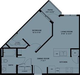 One bedroom apartment floor plan with patio 2 at Matador Apartments, Austin, Texas